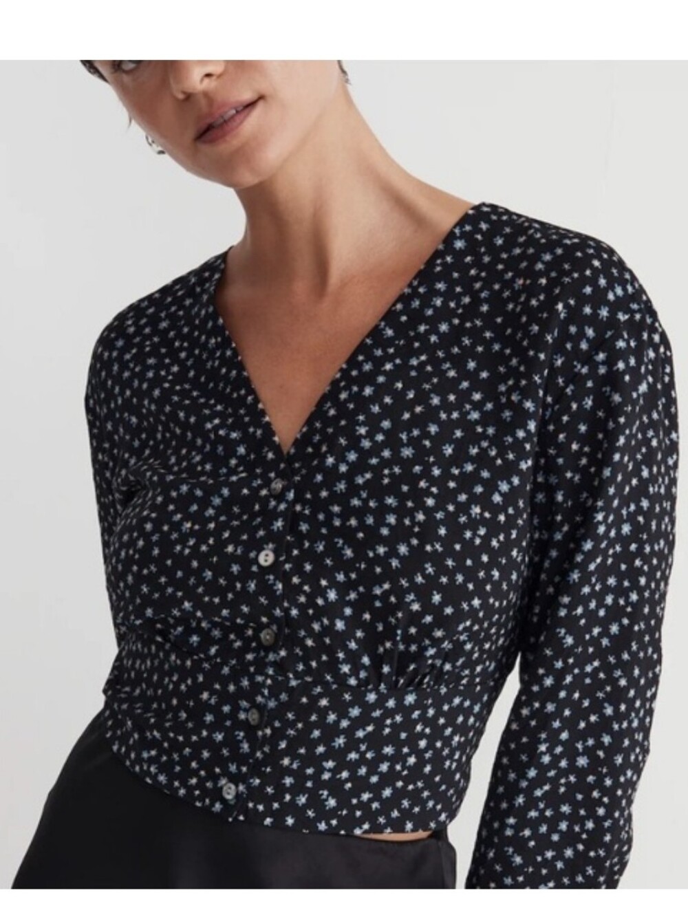 Madewell Cottagecore Blue Floral V-Neck Button Down Top Size XL